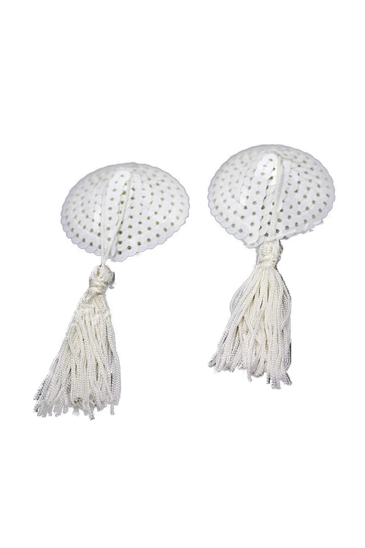 HD Lingerie White Sequin & White Tassel Nipple Pasties 4 HD Lingerie White Sequin & White Tassel Nipple Pasties