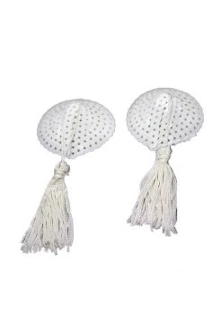 HD Lingerie White Sequin & White Tassel Nipple Pasties