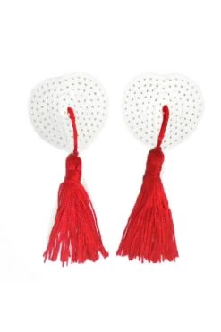 HD Lingerie White Sequin & Red Tassel Nipple Pasties