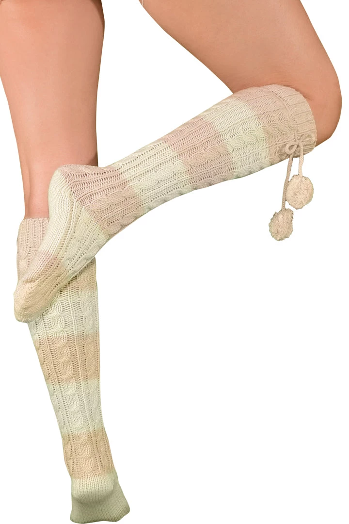 LO Brands Pink/Ivory Knit Pom Pom Knee High Socks Hosiery 4 LO Brands Pink/Ivory Knit Pom Pom Knee High Socks Hosiery