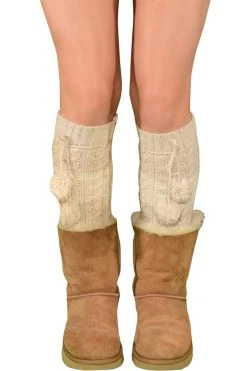 LO Brands Pink/Ivory Knit Pom Pom Knee High Socks Hosiery 10 LO Brands Pink/Ivory Knit Pom Pom Knee High Socks Hosiery