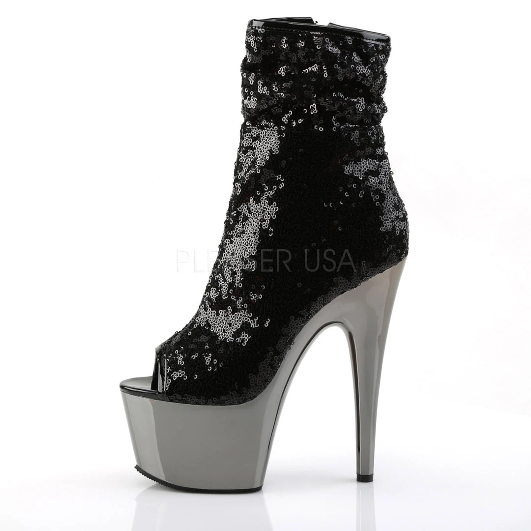 Pleaser Shoes 7" Heel Black Sequin Peep Toe Ankle Boot* 4 Pleaser Shoes 7" Heel Black Sequin Peep Toe Ankle Boot*