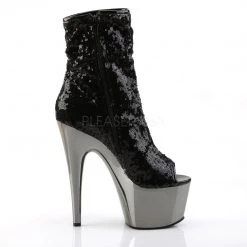 Pleaser Shoes 7" Heel Black Sequin Peep Toe Ankle Boot* 9 Pleaser Shoes 7