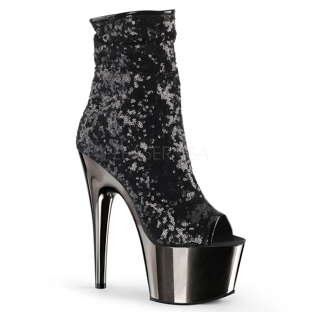 Pleaser Shoes 7" Heel Black Sequin Peep Toe Ankle Boot* 3 Pleaser Shoes 7" Heel Black Sequin Peep Toe Ankle Boot*