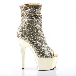 Pleaser 7" Heel Gold Sequin Peep Toe Ankle Boot* Shoes 9 Pleaser 7