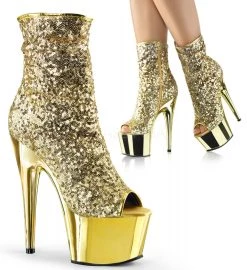 Pleaser 7" Heel Gold Sequin Peep Toe Ankle Boot* Shoes 8 Pleaser 7