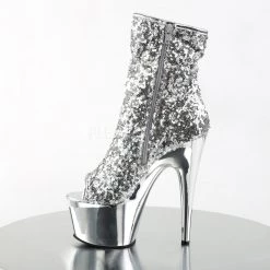 Pleaser 7" Heel Silver Sequin Peep Toe Ankle Boot* 7 Pleaser 7
