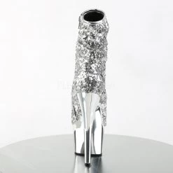 Pleaser 7" Heel Silver Sequin Peep Toe Ankle Boot* 8 Pleaser 7