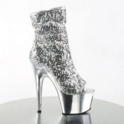 Pleaser 7" Heel Silver Sequin Peep Toe Ankle Boot* 9 Pleaser 7