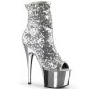 Pleaser 7" Heel Silver Sequin Peep Toe Ankle Boot*