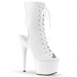 Pleaser 7" Heel White Open Toe/Heel Faux Leather Booties*