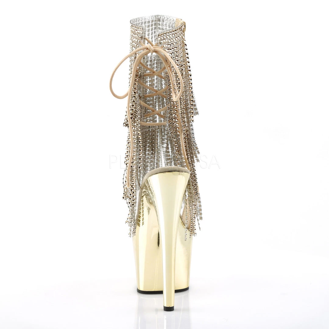 Pleaser Shoes 7" Heel Clear/Gold Open Toe/Heel Ankle Bootie* 5 Pleaser Shoes 7" Heel Clear/Gold Open Toe/Heel Ankle Bootie*