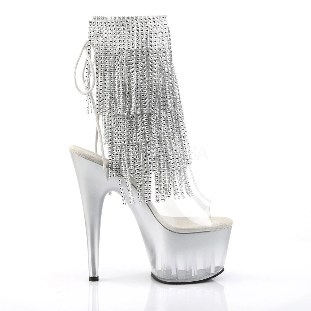 Pleaser 7" Heel Clear/Silver Open Toe Ankle Bootie* Shoes 6 Pleaser 7" Heel Clear/Silver Open Toe Ankle Bootie* Shoes