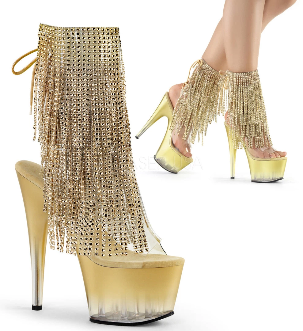 Pleaser 7" Heel Clear/Gold Open Toe/Heel Ankle Boot* Shoes 5 Pleaser 7" Heel Clear/Gold Open Toe/Heel Ankle Boot* Shoes