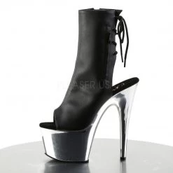 Pleaser 7" Heel Black/Silver Open Toe/Heel Ankle Boot*