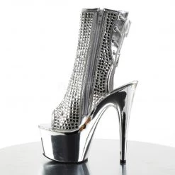 Pleaser Shoes 7" Heel Silver Open Heel Ankle Bootie*
