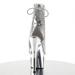 Pleaser Shoes 7" Heel Silver Open Heel Ankle Bootie*