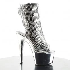 Pleaser Shoes 7" Heel Silver Open Heel Ankle Bootie* 9 Pleaser Shoes 7