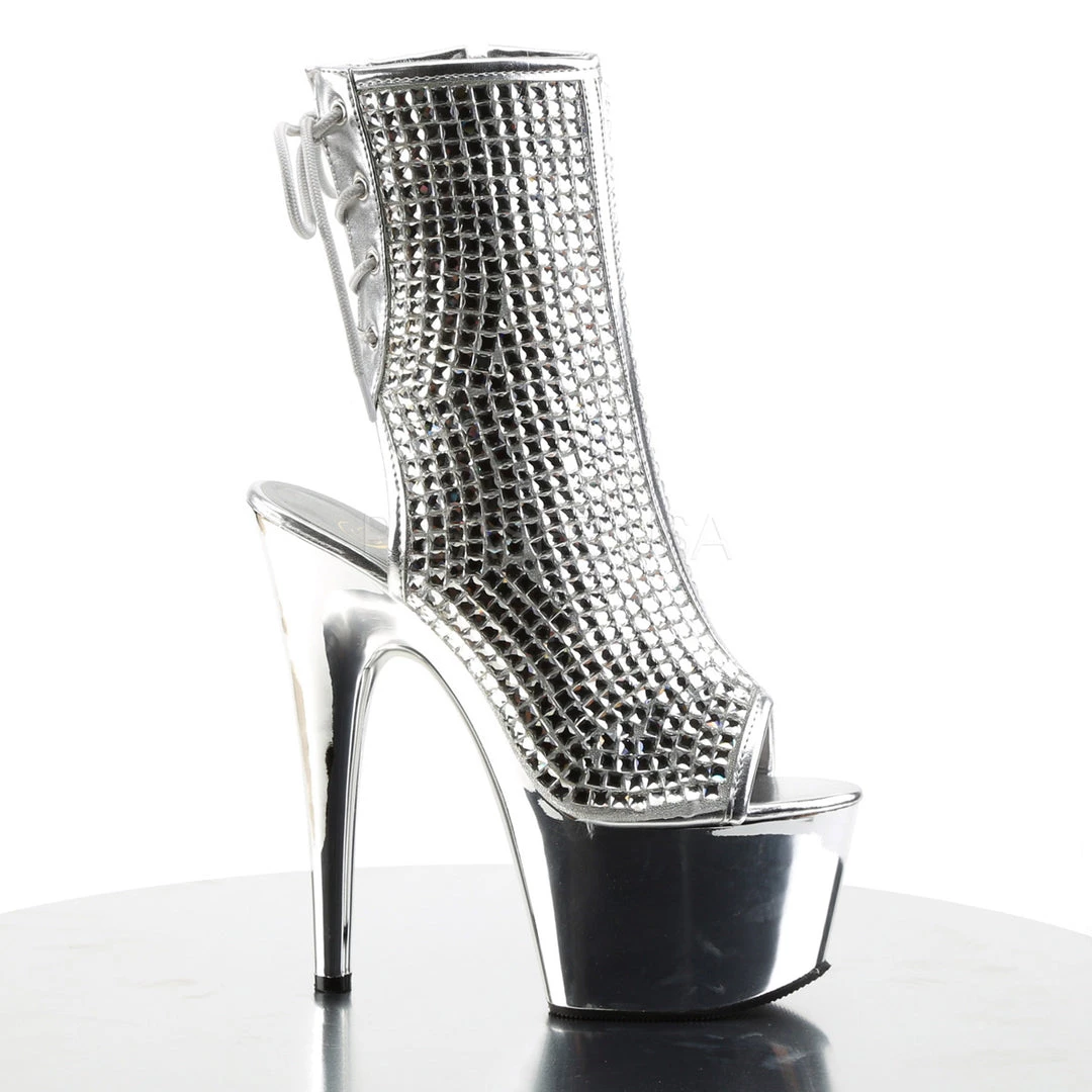 Pleaser Shoes 7" Heel Silver Open Heel Ankle Bootie* 6 Pleaser Shoes 7" Heel Silver Open Heel Ankle Bootie*