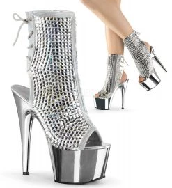 Pleaser Shoes 7" Heel Silver Open Heel Ankle Bootie* 8 Pleaser Shoes 7