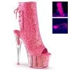 Pleaser 7" Heel Hot Pink Glitter Ankle Bootie* Glow In The Dark & Neon