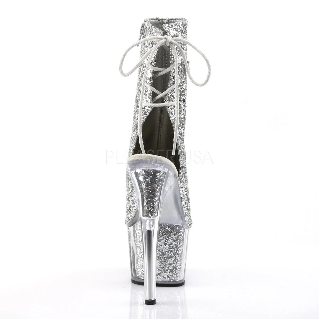 Pleaser 7" Heel Silver Glitter Ankle Boot* Shoes 5 Pleaser 7" Heel Silver Glitter Ankle Boot* Shoes