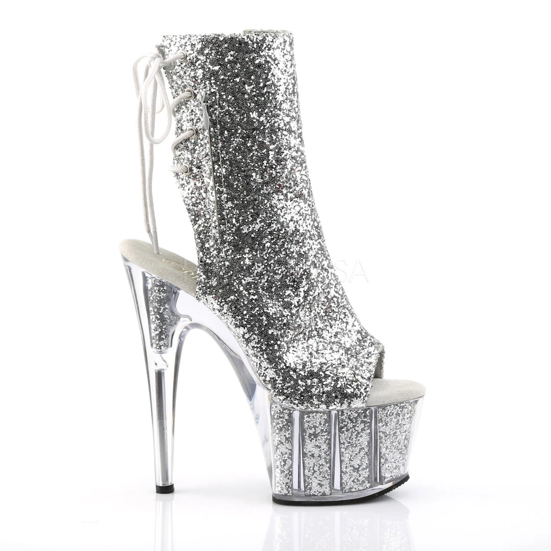 Pleaser 7" Heel Silver Glitter Ankle Boot* Shoes 6 Pleaser 7" Heel Silver Glitter Ankle Boot* Shoes