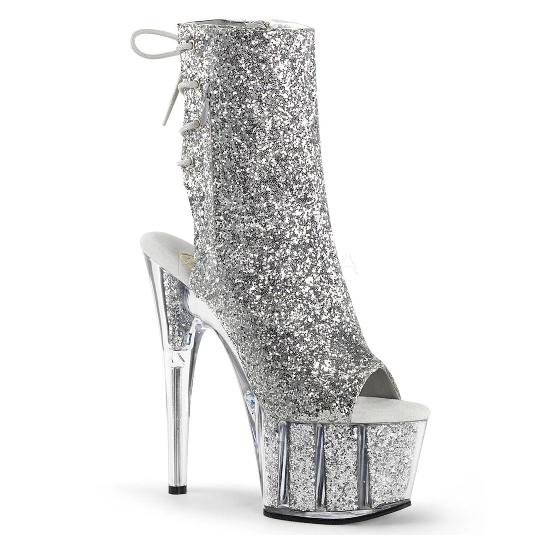 Pleaser 7" Heel Silver Glitter Ankle Boot* Shoes 3 Pleaser 7" Heel Silver Glitter Ankle Boot* Shoes