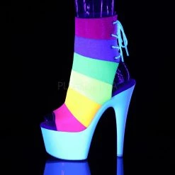 Pleaser Rainbow Clothing 7" Heel White/Rainbow Glitter Ankle Booties*