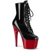 Pleaser Shoes 7" Heel Black/Red Lace-Up Platform Ankle Boot*
