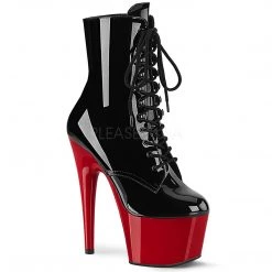 Pleaser Shoes 7" Heel Black/Red Lace-Up Platform Ankle Boot*