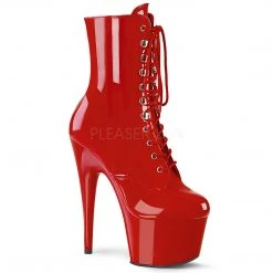 Pleaser 7" Heel Red Lace-Up Ankle Bootie*