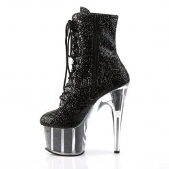 Pleaser Shoes 7" Heel Black Glitter Lace-Up Ankle Boot*