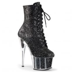Pleaser Shoes 7" Heel Black Glitter Lace-Up Ankle Boot*