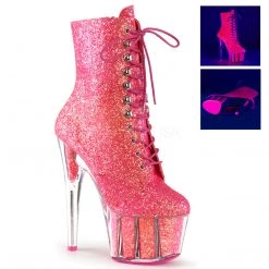 Pleaser Glow In The Dark & Neon 7" Heel Hot Pink Glitter Ankle Boot*