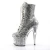 Pleaser 7" Heel Silver Glitter Lace-Up Ankle Boot*