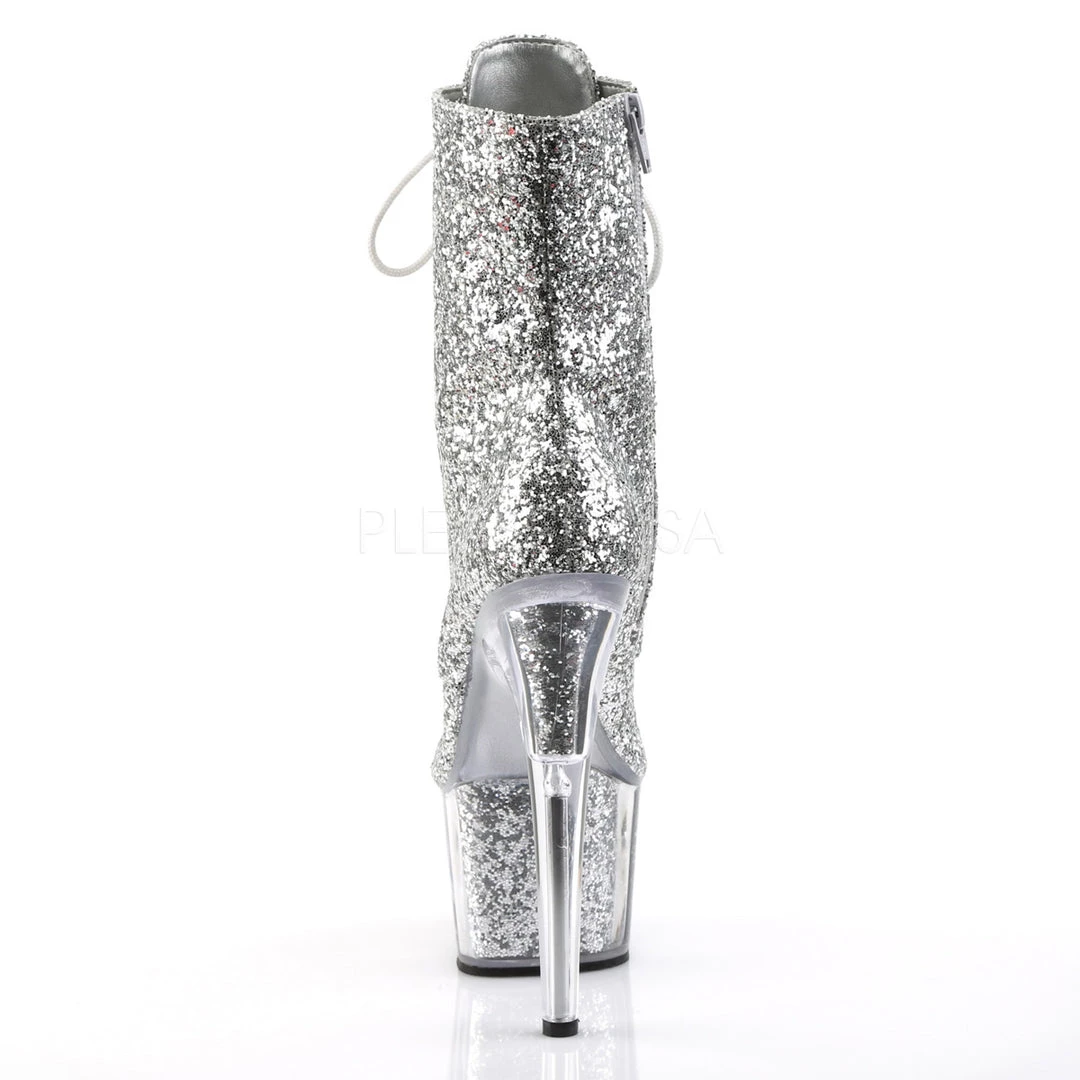 Pleaser 7" Heel Silver Glitter Lace-Up Ankle Boot* 4 Pleaser 7" Heel Silver Glitter Lace-Up Ankle Boot*
