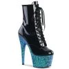 Pleaser 7" Heel Black/Blue Glitter Ankle Boot* Shoes