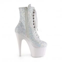 Pleaser Shoes 7" Heel White Glitter Lace-Up Ankle Boot* 9 Pleaser Shoes 7