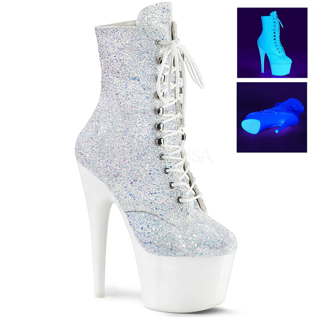Pleaser Shoes 7" Heel White Glitter Lace-Up Ankle Boot* 3 Pleaser Shoes 7" Heel White Glitter Lace-Up Ankle Boot*