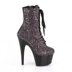 Pleaser 7" Heel Black/Purple Glitter Ankle Booties* Shoes 9 Pleaser 7