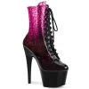 Pleaser 7" Heel Black/Hot Pink Glitter Lace-Up Ankle Boot* Shoes
