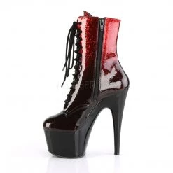 Pleaser Shoes 7" Heel Red/Black Glitter Lace-Up Ankle Boot*