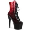Pleaser Shoes 7" Heel Red/Black Glitter Lace-Up Ankle Boot*
