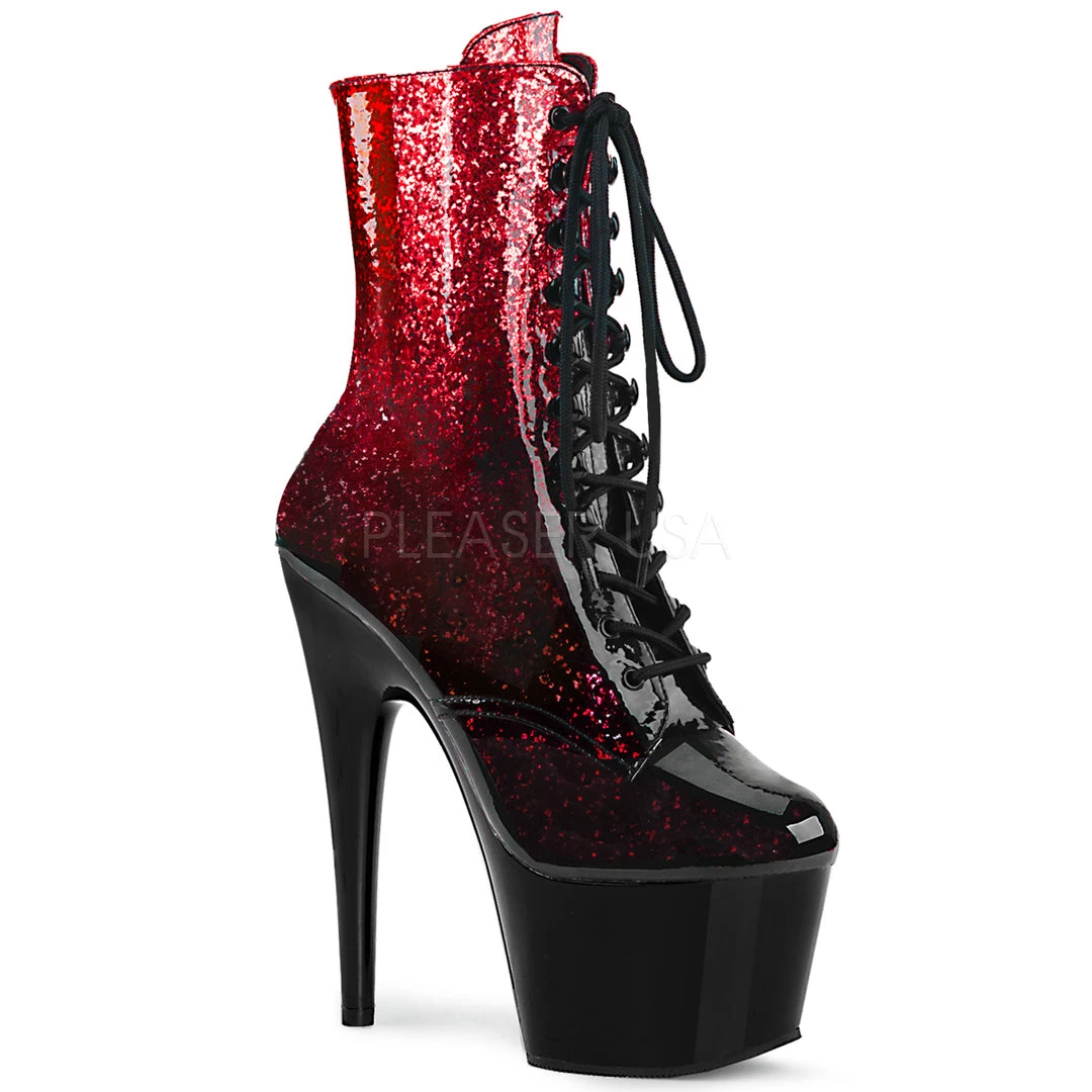 Pleaser Shoes 7" Heel Red/Black Glitter Lace-Up Ankle Boot* 3 Pleaser Shoes 7" Heel Red/Black Glitter Lace-Up Ankle Boot*