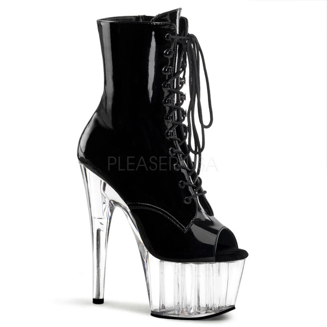 Pleaser 7" Heel Clear/Black Peep Toe Lace-Up Ankle Boot* Shoes 3 Pleaser 7" Heel Clear/Black Peep Toe Lace-Up Ankle Boot* Shoes