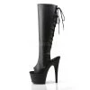 Pleaser 7" Heel Lace-Up Black Faux Leather Knee High Boots* Shoes
