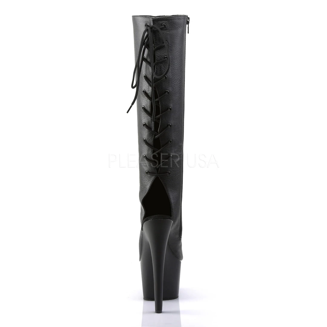 Pleaser 7" Heel Lace-Up Black Faux Leather Knee High Boots* Shoes 4 Pleaser 7" Heel Lace-Up Black Faux Leather Knee High Boots* Shoes