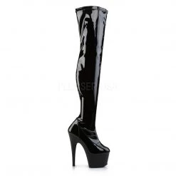 Pleaser 7 Inch Heel Black Platform Stretch Thigh High Boots*