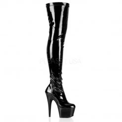 Pleaser 7 Inch Heel Black Platform Stretch Thigh High Boots*
